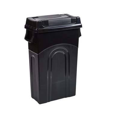United Solutions Highboy Waste Container with Swing Lid 23 Gallon Space Saving Slim Profile and Easy Bag Removal Handles for Easy Carrying IndoorOutdoor Use Black 1Pack TI0082