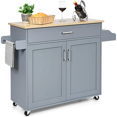 MEDIMALL Rolling Kitchen Island Cart with Storage Serving Trolley Cart with Towel Rack 3Level Adjustable Shelf  Lockable Wheels Mobile Island Table for Dining Room  Living Room Gray