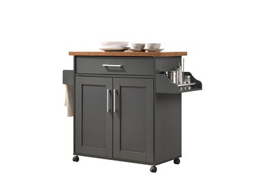 Hodedah Kitchen Island with Spice Rack Towel Rack  Drawer Grey with Oak Top