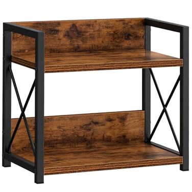 Giikin Countertop Shelf Organizer 2 Tier Kitchen Spice Rack Organizer for Countertop Wood Coffee Counter Shelf Organizer for Home Rustic Brown