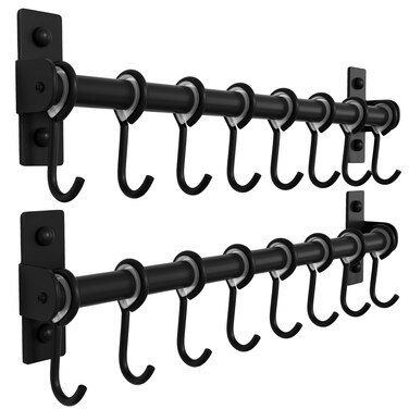Dseap Pot Rack  Pots and Pans Hanging Rack Rail with 8 Hooks Pot Hangers for Kitchen Wall Mounted Black 2 Packs