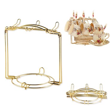YOLIFE Tea Cups Display Stand Disassemble Golden Tea Cups Rack Support Hold Up 6 Cups 6 Saucers 6 Spoons 200ML Cup