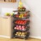 SAYZH 4 Tier Fruit Basket for Kitchen with Wood Top Stackable Fruit and Vegetable Storage Cart Wire Storage Basket with Wheels Vegetable Basket Bins Rack for Onions and Potatoes Black