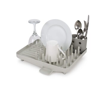 Joseph Joseph Duo Compact Dish Drying Rack Kitchen Dish Drainer with Utensil Pot and Drip Spout Grey