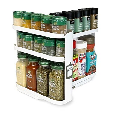 Cabinet Caddy SNAP White  Pull  Rotate Spice Rack Organizer 3 SnapIn Shelves Adjust for 5 Levels of Storage  Magnetic Modular Design  NonSkid Base  89H x 61W x 108D