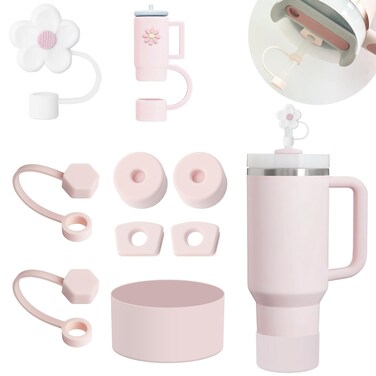 Stanley Cup Accessories Set Including 6 Pcs Silicone Spill Proof Stopper 2 Pcs Straw Cover Cap for 910 mm Straws 1 Pcs Silicone Boot for Stanley Cup Stanley 40oz  30oz Tumbler ROSE QUARTZ