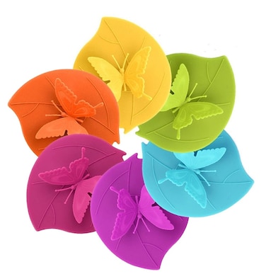 iPhox Food Grade Silicone Cup Lids Creative Butterfly Mug Cover Set of 6 Antidust Airtight Seal Silicone Drink Cup Lids Hot Cup Lids Butterfly