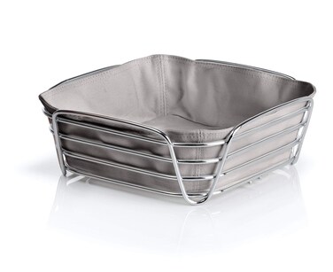 Blomus Bread Basket Taupe L  Bread Basket made of Chromed Steel and Cotton Fabric Bbag 26 x 26 x 9 cm