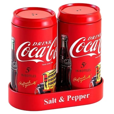 The Tin Box Company Coca Cola Salt and Pepper Set with Holder Red 77681712
