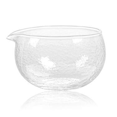 ZENRC Textured Glass Matcha Bowl With Pouring Spout  Handmade Japanese Style Matcha Green Tea Ceremony Chawan 400ml 135 oz Big Glass Salad Porridge Juice Bowl Cup