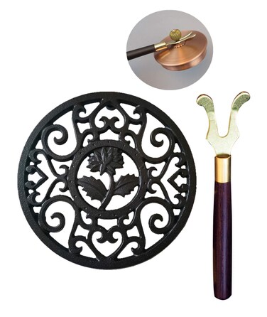 DoroSun 53 Inches Black Round Cast Iron Trivet Metal Teapot Base with Legs and Lid Holder for Japanese Kettle Tetsubin Kung Fu Hot Tea Pot