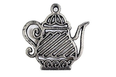 Rustic Silver Cast Iron Teapot Trivet 9  Cast Iron Decorative  Teapot Decor