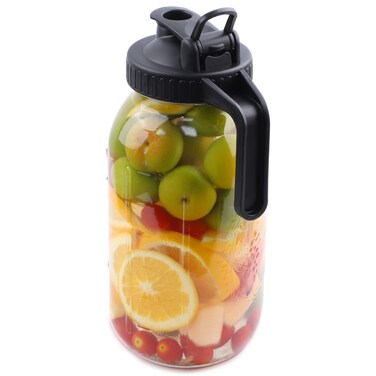 GMSWEET Mason Jar Pitcher 64 OZ Wide Mouth Jars With Pour Spout Lids Airtight Leakproof 2 Quart Glass Pitcher With Handle For Iced Tea Milk Sun Tea LemonadeIced Coffee