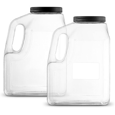 Stock Your Home Wide Mouth Gallon Jugs 2 Pack  128 Ounce Rectangular Oblong Gallon Container  Clear Plastic Jugs with Handle for Home Commercial or Restaurant Use