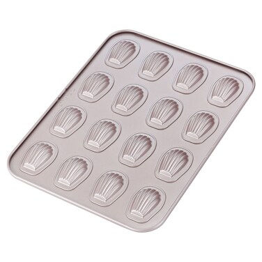 CHEFMADE Mini Madeleine Mold Cake Pan 16Cavity NonStick Tiny Oval Shell Madeline Bakeware for Oven Baking Champagne Gold