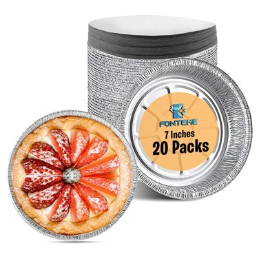 Fonteme Round Aluminum Foil Pan with Board Lids  20 Pack  7 Inch Circular Aluminum Pie Pans  BPAFree Freezer  Oven Safe  Heavy Duty Disposable Tin Foil Pans for Baking  Storage