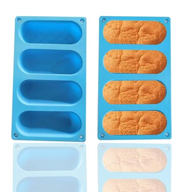 AKINGSHOP Hot Dog Bun Pan  2 Pack 4 Cavity Silicone Hot Dog Bun Molds Nonstick French Bread Pan Baguette Baking Tray for Sandwich Hot Dog Bun Rolls