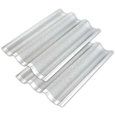 AYCCNH 2 Pack Stainless Steel French Baguette Bread Pan Perforated Loaf Pans for Baking 15x10 3 Waves Toaster Oven Baking Tray