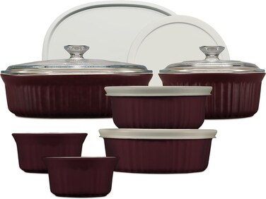 CorningWare Ceramic Bakeware Set with Lids Chip and Crack Resistant Stoneware Baking Dish Microwave Dishwasher Oven Freezer and Fridge Safe 12Piece French Cabernet