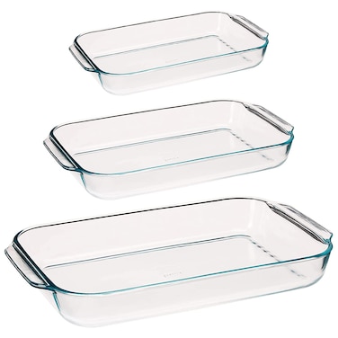 Pyrexop Pyrex Basics Oblong Baking Dish Bundle  2 Quart 3 Quart and 48qt  3 Piece Value Set