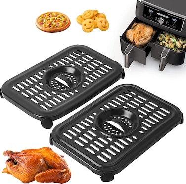 Air Fryer Grill Pan for Ninja Air Fryers 2 Packs Replacement Air Fryer Crisper Plate Grill Plate Tray Accessories with Rubber Bumpers for Ninja Foodi DZ201 DZ100 and other Air Fryer Dishwasher Safe