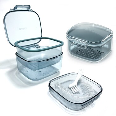 Denture Bath Box Denture CaseRetainer cupThreeLayer Separation Retainer Case Denture Cup Mouth Guards HolderPartial Denture Soak ContainerRetainer Holder Box Size 315  208  335inblue