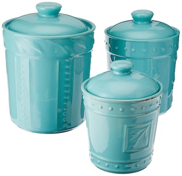 Signature Housewares Sorrento Collection Set of Three Canisters 80 Ounce 48 Ounce 36 Ounce Aqua