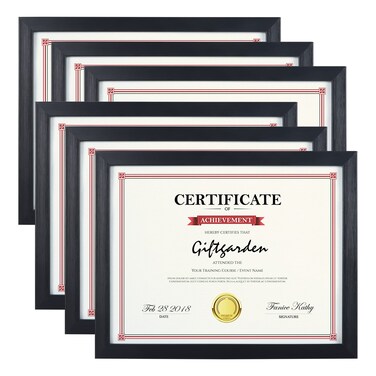 Giftgarden 85x11 Picture Frames Diploma Certificate Document Award 85 x 11 Frame Black Wall or Tabletop Set of 6