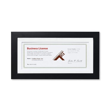 Golden State Art 5x10 Wood Frame for 4x9 Business License Certificate with White Mat  Tabletop Display Black