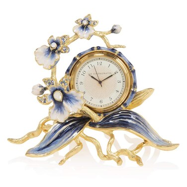 Jay Strongwater Tara Delft Garden Indigo Blue Orchid Mantle Table Clock sdh6059284