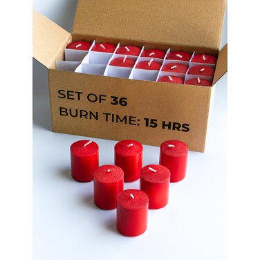 CANDWAX 15 Hour Votive Candles Set of 36  Red Candles Perfect as Unscented Christmas Candles or Luminaries Candles  15x17 inch Red Votive Candles