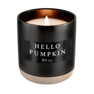 Sweet Water Decor Hello Pumpkin Soy Candle  Pumpkin Warm Spices Vanilla and Whipped Cream Fall Scented Candles for Home  12oz Black Stoneware Jar 60 Hour Burn Time Made in The USA