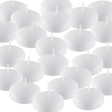 Aamdkcyu 24 pack floating candles 2 incheswhitesmall non fragrant white floating wax candles for weddings holidays and home decor creating a warm atmosphere