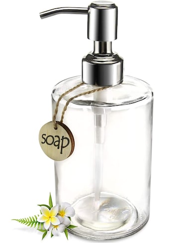 JASAI 470ml Cylinder Glass Soap Dispenser with Rust Proof Stainless Steel Pump Refillable Bathroom Soap Dispenser for Hand Soap Dish Soap Liquid Soaps and Kitchen Clear