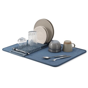 Umbra Udry Dish Rack and Microfiber Drying Mat  SpaceSaving Design Folds Up for Easy Storage Basic Rack Slate Blue