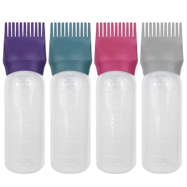 ZGQHZR 4 PCS Root Comb Applicator BottleHair Oiling ApplicatorHair Oil Applicator Bottle for Hair Dye Shampoos Hair Salons6oz PurpleGreyRedGreen