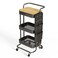 DTK 3 Tier Metal Utility Rolling Cart with Table Top and Side Bags Tray Storage Organizer Wheels Art Craft 4 Hooks for Kitchen Bathroom Office Living Room Black