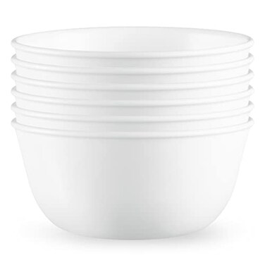Corelle Vitrelle 28oz SoupCereal Bowls Set of 6 Chip  Crack Resistant Dinnerware Bowls for Soup Ramen Cereal and More Triple Layer Glass Winter Frost White