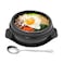 laffoonparts Korean Cooking Stone Pot Set Premium Ceramic D 63 Stone Bowl Sizzling for Bibimbap and Soup Korean Bibimbap Pot wTray  Stainless Steel Spoon No Lid