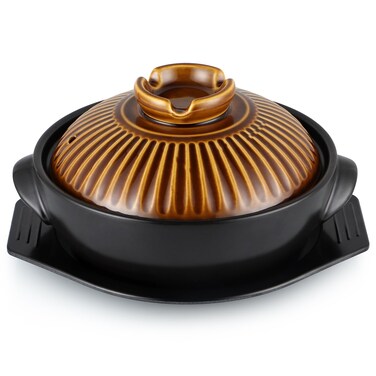 Sanbege Large Korean Ceramic Bowl with Lid and Trivet 54 oz Sizzling Hot Pot with Double Handles for Cooking and Serving Dolsot Bibimbap Soup Rice Stew Casserole Noodle Retro Copper