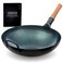 YOSUKATA Blue Round Bottom Wok Pan  14 Woks and Stir Fry Pans  Chinese Hammered Pow Wok Carbon Steel Wok  Traditional Chinese Japanese Woks  Blue Steel Wok 14 Blue