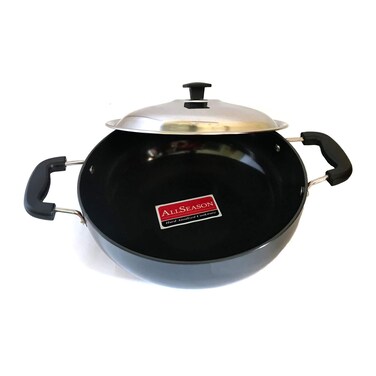 SHRIYA Hard Anodised Kadai with Stainless Steel Lid Aluminium NonStick Kadhai Deep Fry Pan Indian kadhai Multipurpose Non Stick All Purpose Pan karahi for frying 2 Litre 3mm