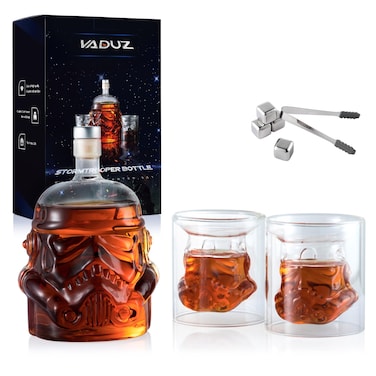 Stormtrooper Bottle Decanter with 2 GlassesStar Wars Gifts for MenWhiskey Flask Carafe Decanter with 4 Whiskey Stones and TongWhiskey Carafe for BrandyScotchVodkaGifts for DadHusbandBoyfriend