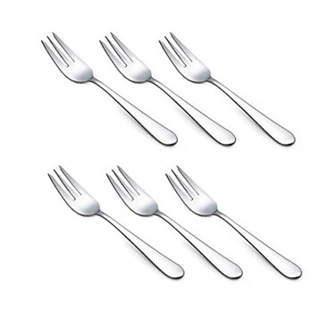 HornTide 6Piece Dessert Forks Set 3 Tines Fruit Salad Fork Cutlery Flatware Stainless Steel Mirror Polishing 55Inch 14cm