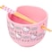 Silver Buffalo Hello Kitty Face And Standing Logo Pattern 20oz Ceramic Ramen Bowl with Chopsticks