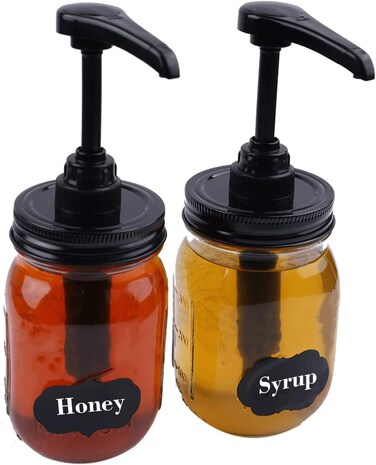 GLUKIEWT Mason Jar Syrup Dispenser Pump Lids For Regular Mouth Jar 2 Pack Coffee Syrup Dispenser Food GradeAirtight  Leak  Rust Proof Dispenser Pump Lids Jar Not Included
