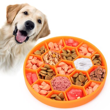 Pawow Slow Feeder Dog Bowls Silicone Dog Bowl with Suction Cups for Fast Eaters NonSlip  Anti Gulping Dishwasher Safe Reduces Anxiety Slow Feeding Dog Bowl for Small Medium Large BreedOrange