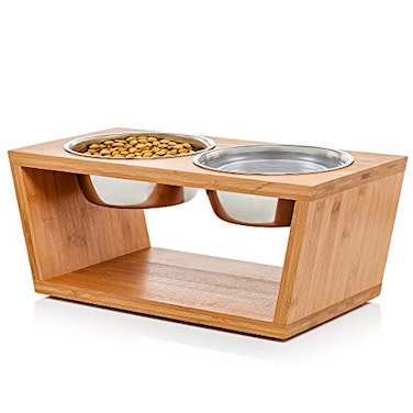 Pawfect Pets Elevated Dog Bowl Stand 7 Raised Dog Bowl for Medium Dogs Pet Feeder with Four Stainless Steel Bowls