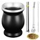 ABMY Yerba Mate Cup and Bombilla Set Gourd Tea Cup Kit with 2 Straws and Cleaning Brush Convenient Travel Stainless Steel Double Walled Anti Scalding Easy to Clean Black A