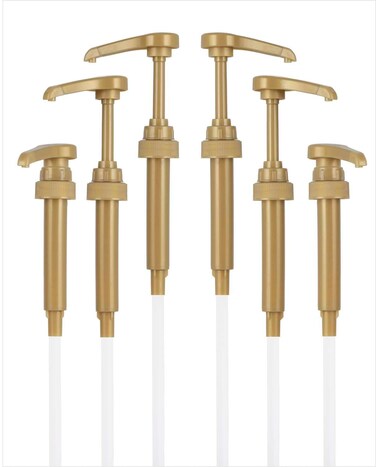 Kinfira 6 Pcs Coffee Syrup Pump Dispenser  Premium Skinny Syrup Pumps Fit for 254oz Torani Davinci Monin Syrup Bottles Gold